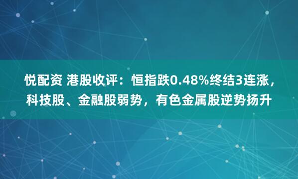 悦配资 港股收评：恒指跌0.48%终结3连涨，科技股、金融股弱势，有色金属股逆势扬升